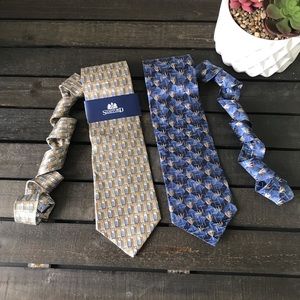 Stafford Men's Silk Ties Bundle of 2 Brown Blue NEW